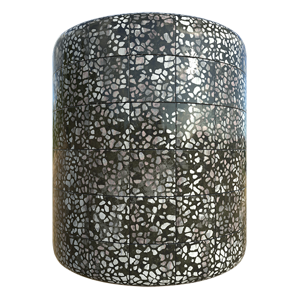 Black Terrazzo Tile Texture with Pink Fragments (Cylinder)