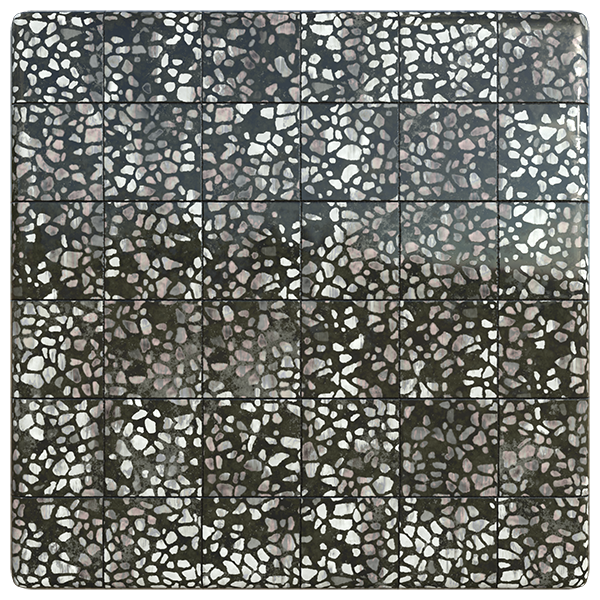 Black Terrazzo Tile Texture with Pink Fragments (Plane)
