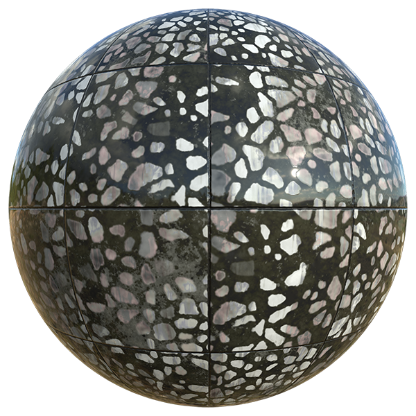 Black Terrazzo Tile Texture with Pink Fragments (Sphere)