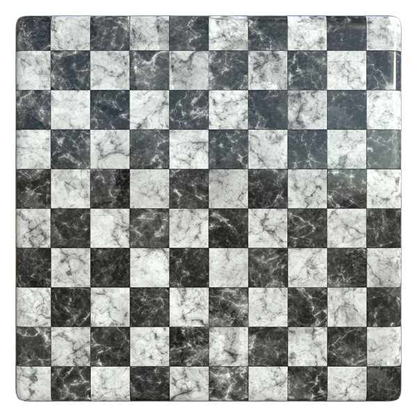 Classic Black and White Marble Checker Tile Texture (Plane)