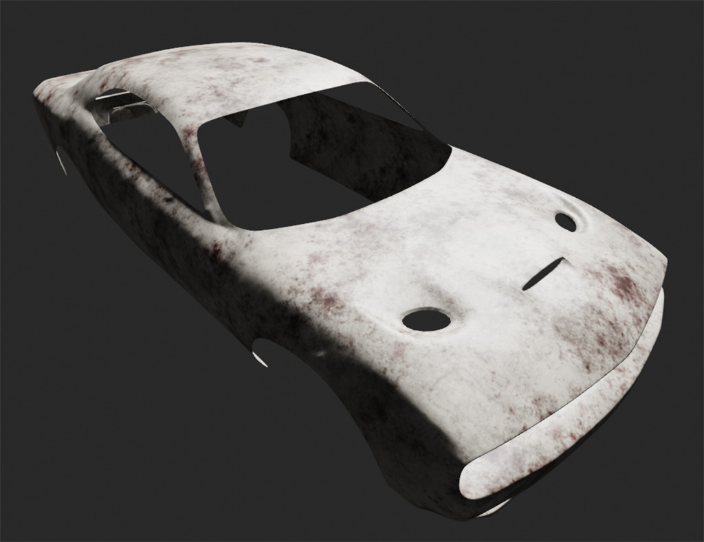 Rendered car model with base color and normal being applied