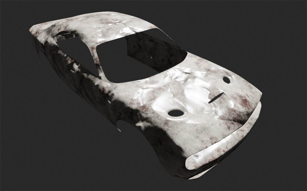 Car model with base color, normal and roughness applied