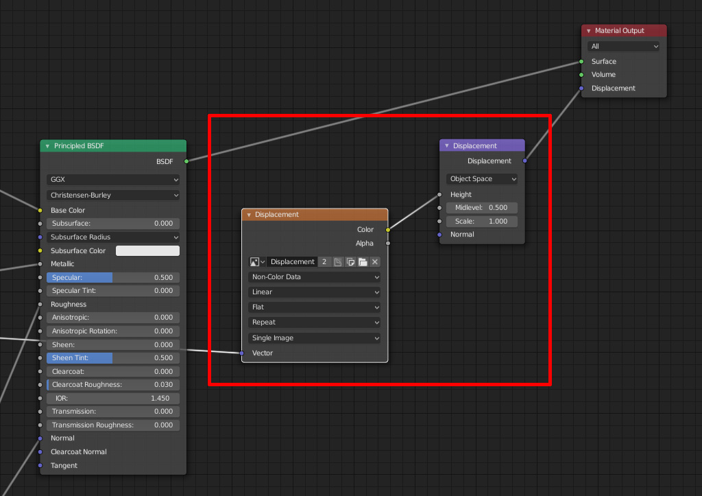 Apply a displacement map into the Principled BSDF of Blender
