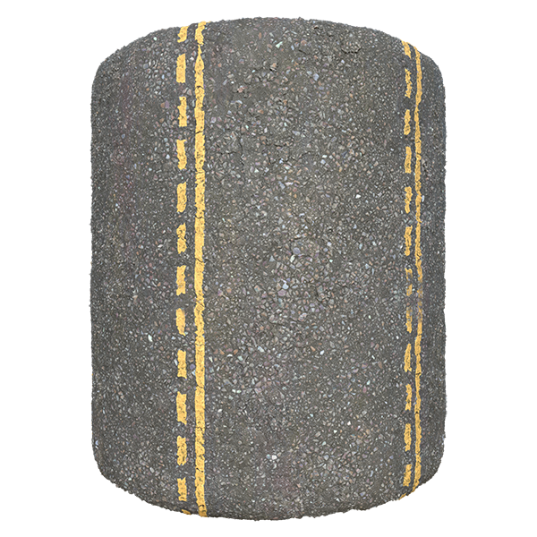 Asphalt Road Texture with Yellow Line Road Markings (Cylinder)