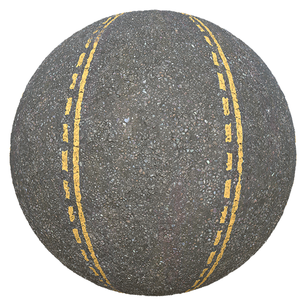 Asphalt Road Texture with Yellow Line Road Markings (Sphere)