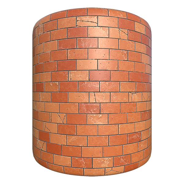 Damaged Red Brick Texture with Cracks (Cylinder)
