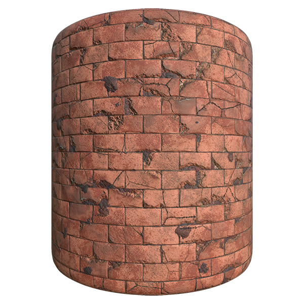 Broken Red Brick Texture with Cracks (Cylinder)