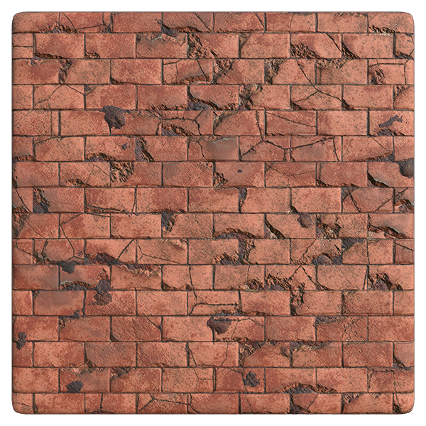 Broken Red Brick Texture with Cracks (Plane)