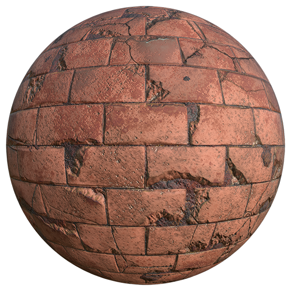 Broken Red Brick Texture with Cracks (Sphere)