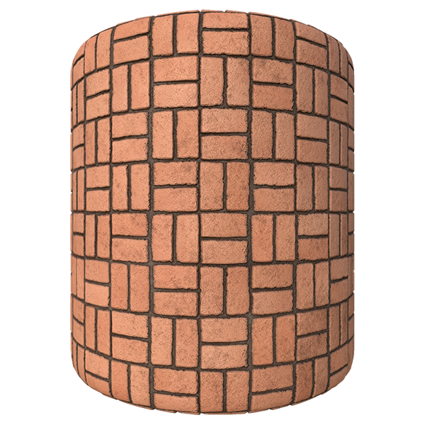 Traditional Red or Orange Brick Texture in Basket Weave Layout (Cylinder)