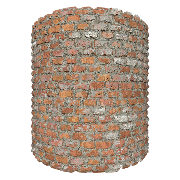 Red Brick Texture Partially Covered by Cement (Cylinder)