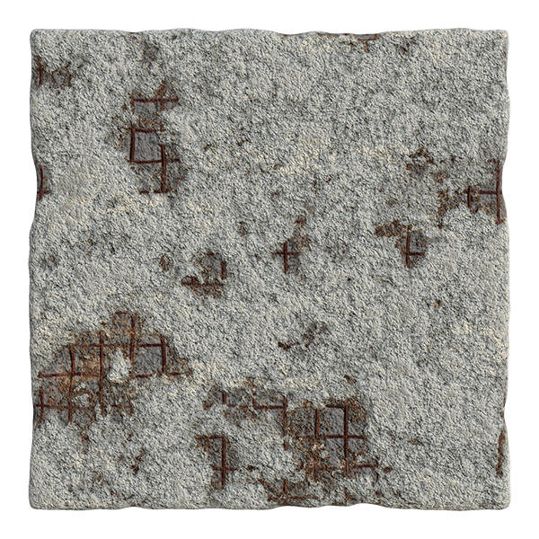 Damaged Concrete Texture Exposing Rusty Rebars or Reinforcing Steels (Plane)