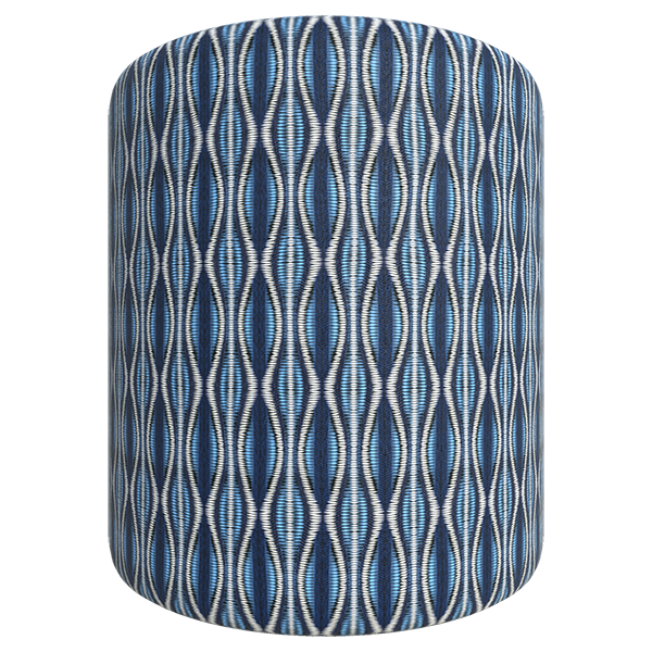 Fabric Sofa Texture with Blue and White Wavy Patterns (Cylinder)