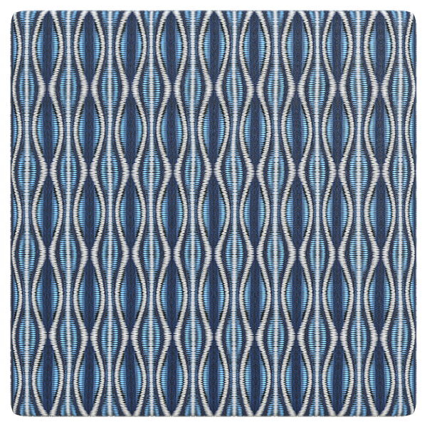 Fabric Sofa Texture with Blue and White Wavy Patterns (Plane)