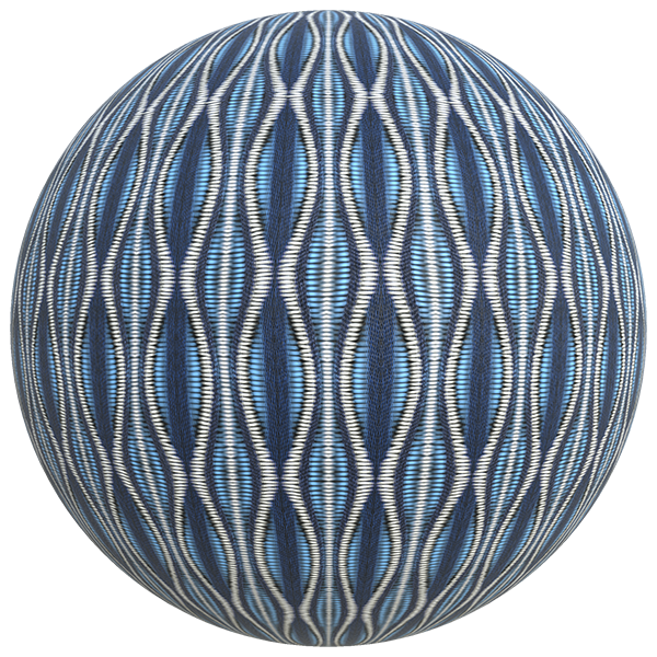 Fabric Sofa Texture with Blue and White Wavy Patterns (Sphere)