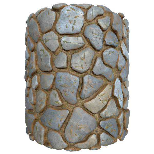 Cobblestone Texture with Fallen Leaves (Cylinder)