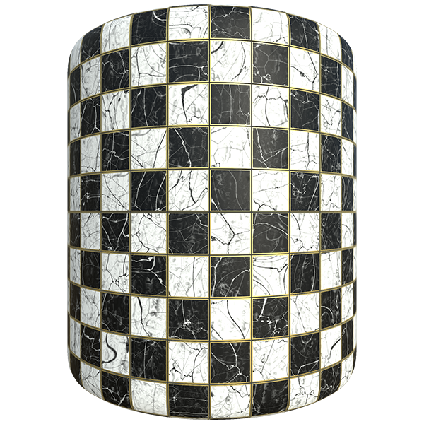 Black and White Checkers with Marble Texture (Cylinder)