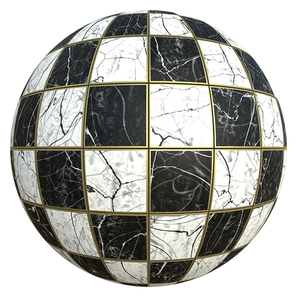 Black and White Checkers with Marble Texture (Sphere)