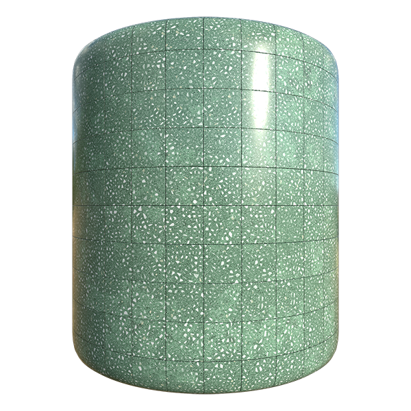 Green Terrazzo Tile Texture with Black and White Flakes (Cylinder)