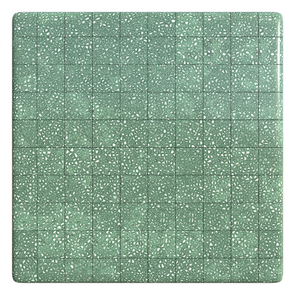 Green Terrazzo Tile Texture with Black and White Flakes (Plane)