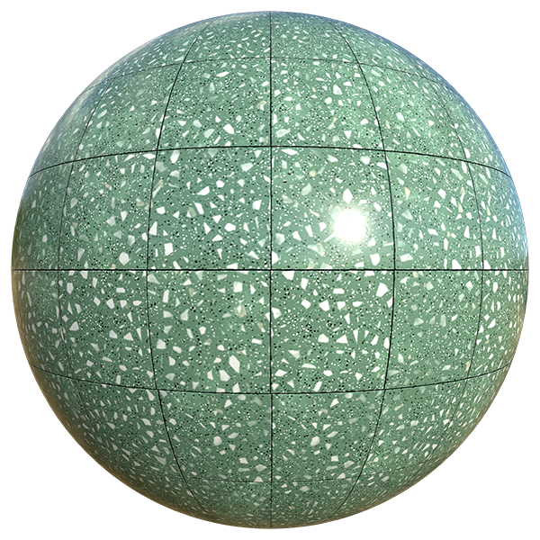 Green Terrazzo Tile Texture with Black and White Flakes (Sphere)