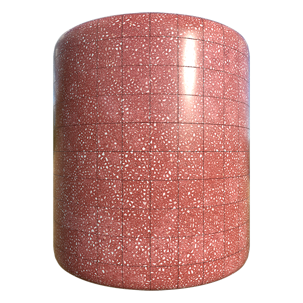 Red or Pink Terrazzo Tile Texture with Black and White Fragments (Cylinder)