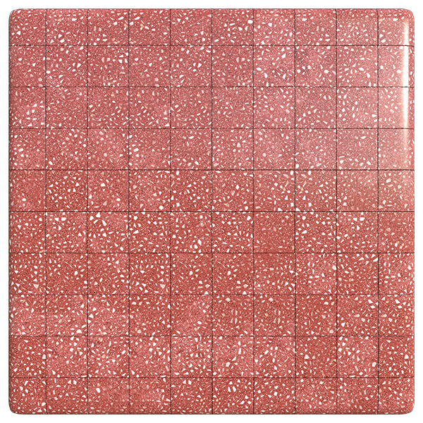 Red or Pink Terrazzo Tile Texture with Black and White Fragments (Plane)