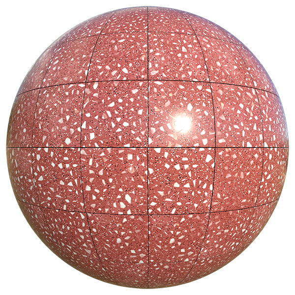 Red or Pink Terrazzo Tile Texture with Black and White Fragments (Sphere)