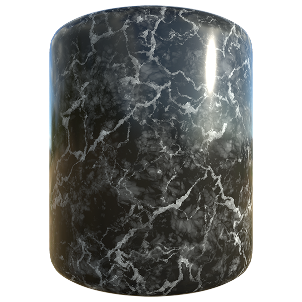 Marble Texture with White Cracks and Black Background (Cylinder)