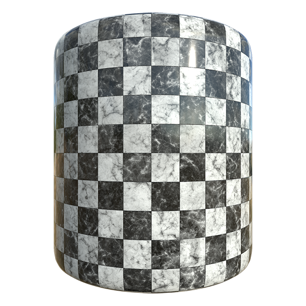 Classic Black and White Marble Checker Tile Texture (Cylinder)