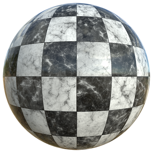 Classic Black and White Marble Checker Tile Texture (Sphere)