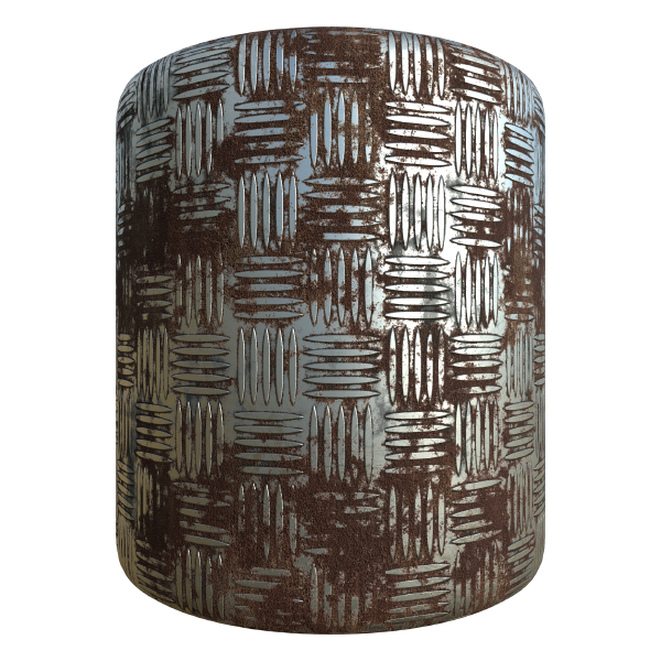 Rusty Metal Treadplate Texture with Classic Pattern (Cylinder)