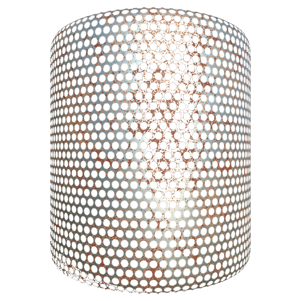 Punched or Perforated Metal Sheet Texture with Rust (Cylinder)