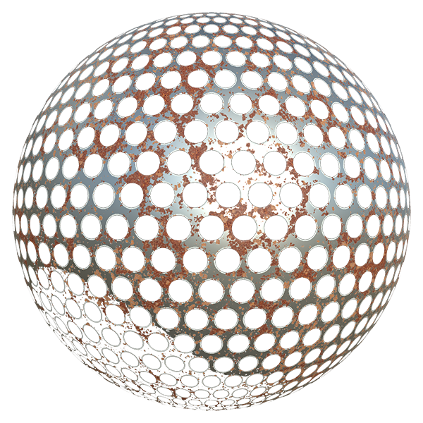 Punched or Perforated Metal Sheet Texture with Rust (Sphere)