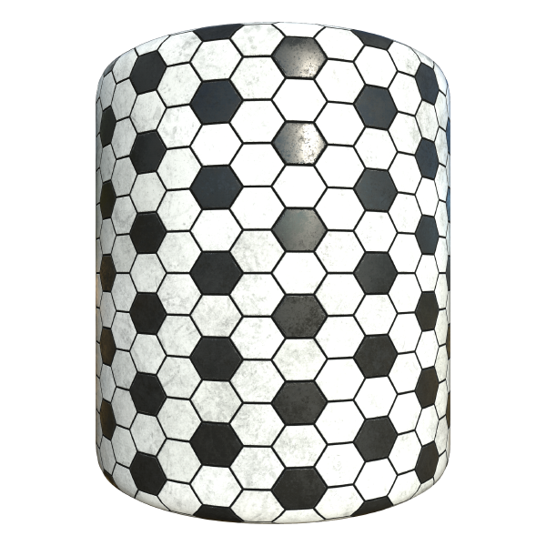 Hexagonal Black and White Tile Texture (Cylinder)