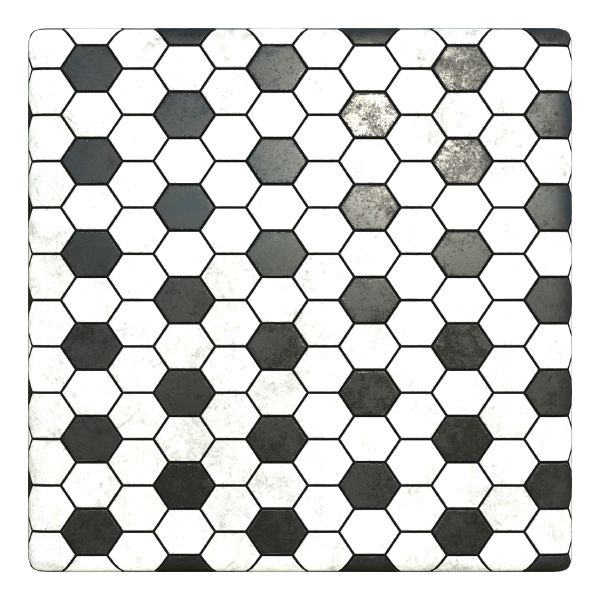 Hexagonal Black and White Tile Texture (Plane)