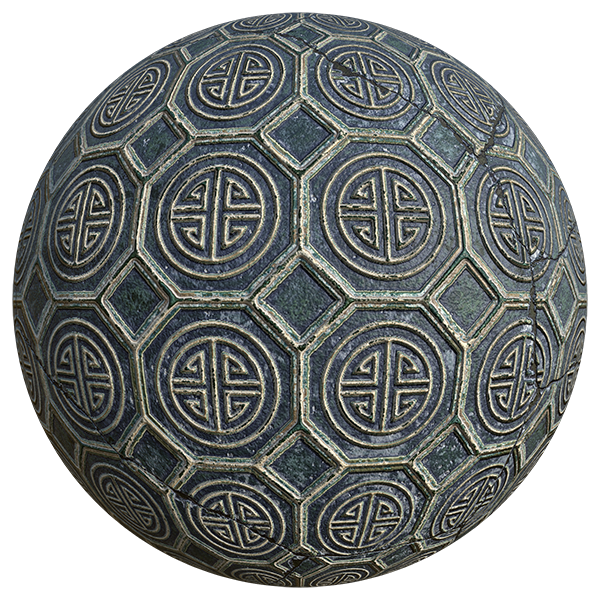 Aged Porcelain Tile Texture with Chinese Style Pattern (Sphere)