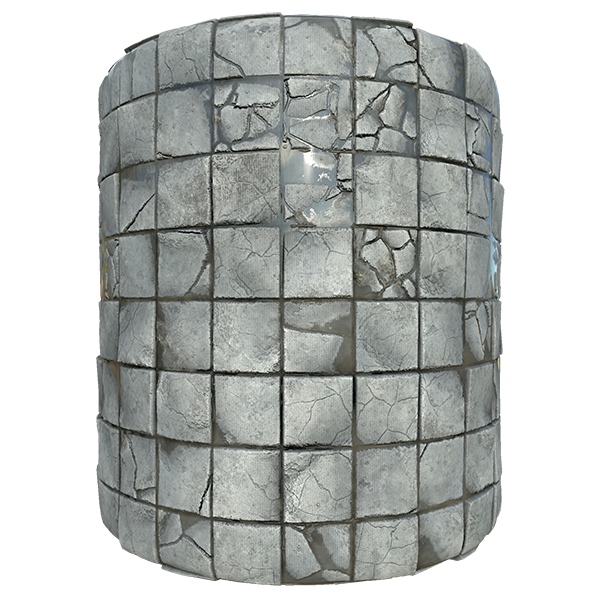 Broken Tiles Texture with Puddles (Cylinder)