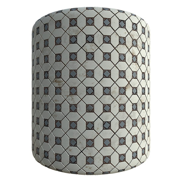 Retro Tiles Texture with Square and Diamond Patterns (Cylinder)