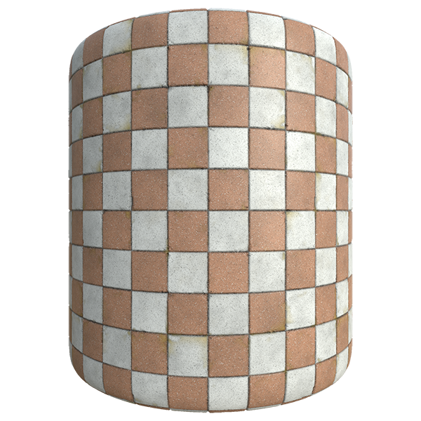Orange and White Checker Tile Texture (Cylinder)
