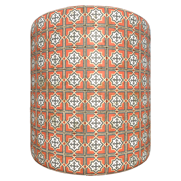 Retro Asian Floor Tile Texture (Cylinder)