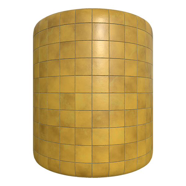 Glossy Square Yellow Terracotta Tile Texture (Cylinder)