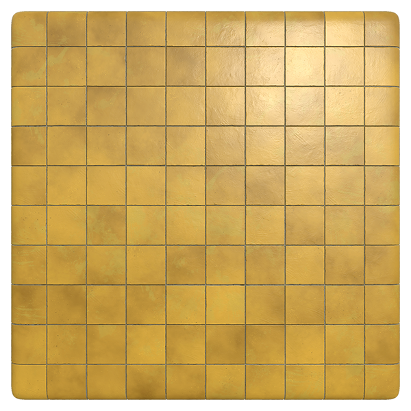 Glossy Square Yellow Terracotta Tile Texture (Plane)