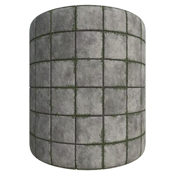 Square Concrete Tiles with Grass (Cylinder)