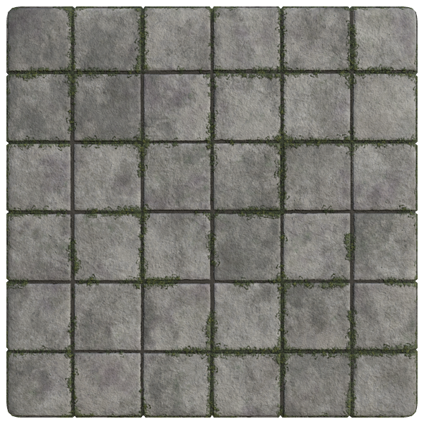 Square Concrete Tiles with Grass (Plane)