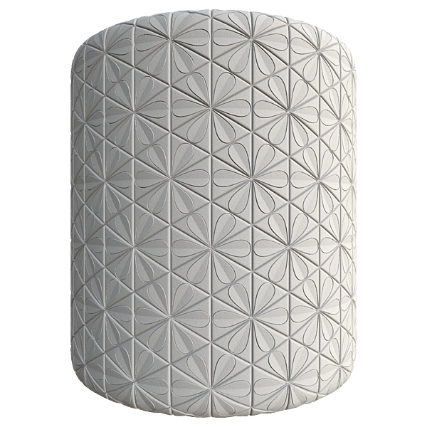 White Triangular Tile Texture with Flower Pattern (Cylinder)