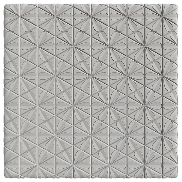 White Triangular Tile Texture with Flower Pattern (Plane)