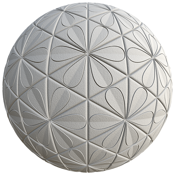 White Triangular Tile Texture with Flower Pattern (Sphere)