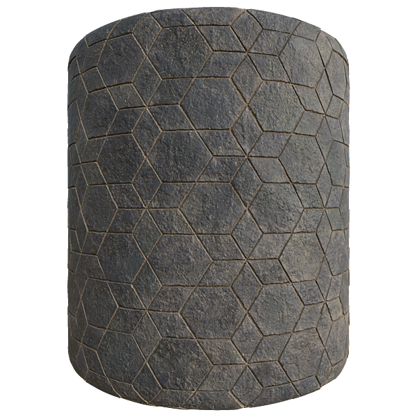 Hexagonal and Star Shaped Black Tile Texture (Cylinder)