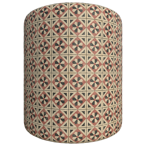 Vintage Tiles with Flower Pattern (Cylinder)
